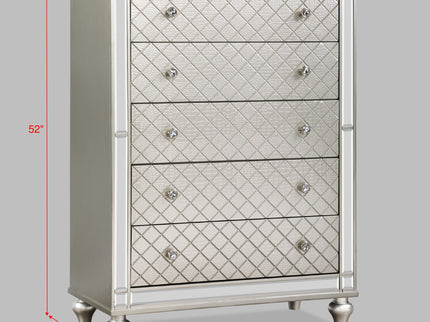 5 Drawer Bedroom Chest With Diamond Patterned Fronts - Silver