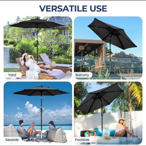 Umbrella With Crank Lift & Tilt, UV-Resistant Canopy For Patio