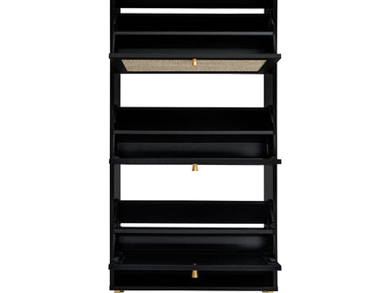 Modern Rattan 3 Door Shoe Rack Cabinet For Entryway