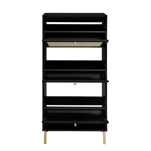 Modern Rattan 3 Door Shoe Rack Cabinet For Entryway