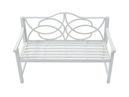 Outdoor Garden Patio Bench With Backrest And Armrest, Slatted Seat For Park, Yard & Porch, Balcony, Accommodates 2 - 3 People - White