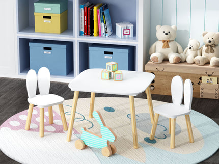 Rabbit Themed Table And 2 Chairs Set - White