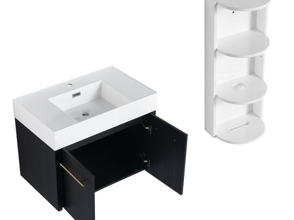 Modern Wall Mounted Bathroom Vanity With Thick Edge Resin Sink And Storage Rack