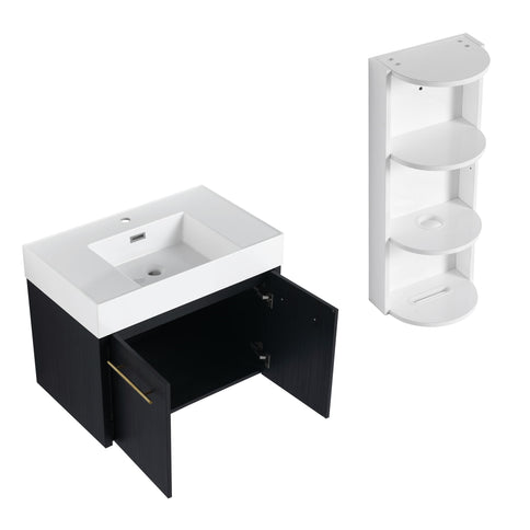 Modern Wall Mounted Bathroom Vanity With Thick Edge Resin Sink And Storage Rack