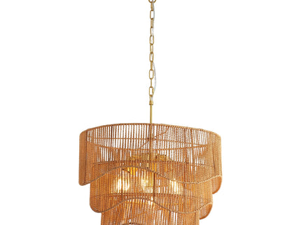 Chandelier With 7 Light E26 Base, Adjustable Height Wave Pendant Light For Living Room - Gold