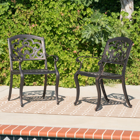 Cast Aluminum Dining Chair With Hand Crafted Details - Copper