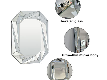 Diamond Shaped Wall Mirror With Beveled Edge Frameless Design - Silver