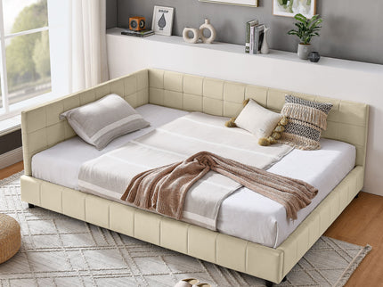 Mid-Century Storage Upholstered Tufted Bed Frame With Backrest And Armrests