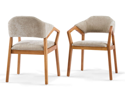 Indoor Upholstered Dining Chair (Set of 2) With Sturdy Frame And Ergonomic Curved Backrest - Oatmeal / Teak