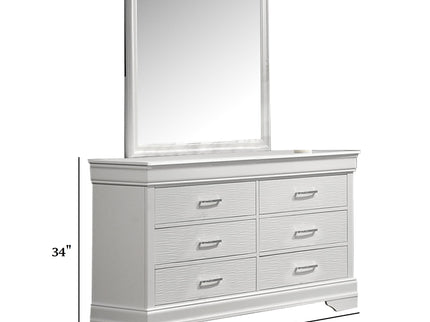 1 Piece Dresser Of Drawers Bedroom Furniture With Diamond Accent Handles, Drawer Box - White