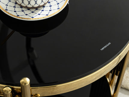 Elegant Round Table With Double Layer Tempered Glass Top And Stainless Steel Frame For Living Room