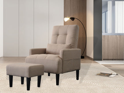 Living Room Sofa Single Chair And Ottoman, Modern Multi-Function Fabric Living Room Sofa Lounge Chair Bed And Stool. Soft Leisure Single Chair Adjustable Into 5 Angles With Sofa Bed