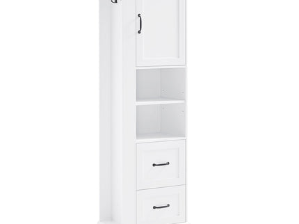 Freestanding Bathroom Storage Cabinet With Adjustable Shelves And Side Hooks Board, Rectangle Design