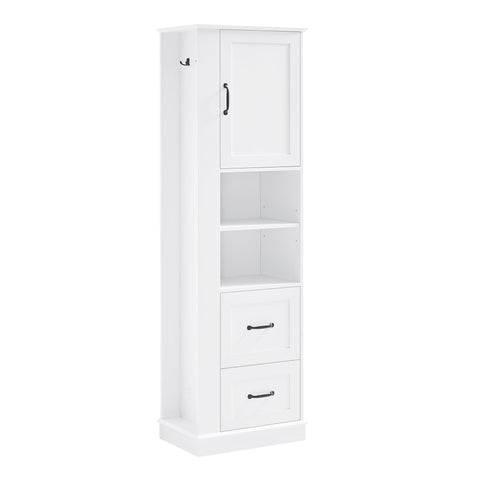 Freestanding Bathroom Storage Cabinet With Adjustable Shelves And Side Hooks Board, Rectangle Design