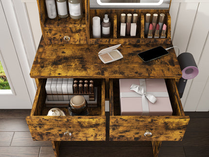 Modern Small Vanity Desk With 3 LED Lighting Modes, 3 Drawers