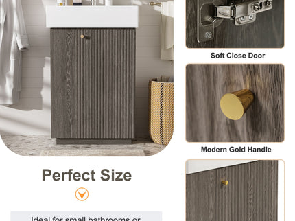 Bathroom Vanity With Sink, Freestanding Wood Grain Cabinet With Storage