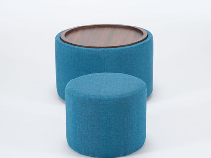 Nesting Ottomans, Round Coffee Table & Bench With Tray (Set of 2)