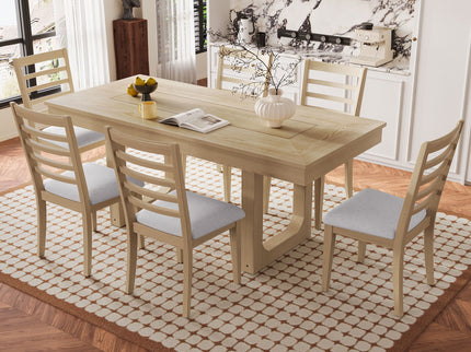 Extendable Dining Set, Farmhouse Extendable Table With Upholstered Chairs