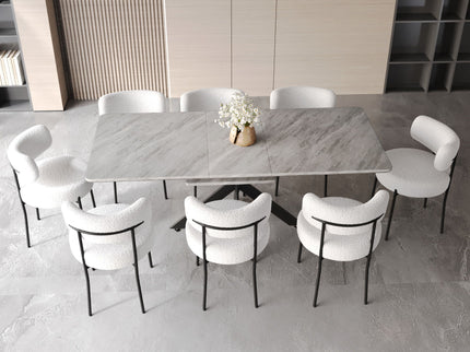 Extendable Dining Table Set With Curved Backrest Upholstered Chairs