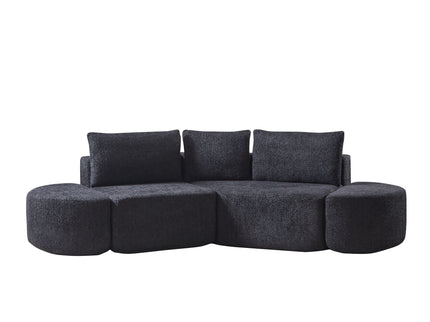 V - Shaped Modular Sofa Set & 3 Pillows And 2 Curved Ottomans For Living Rooms - Black