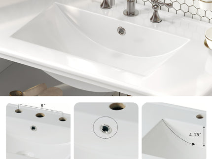 Bathroom Vanity With Ceramic Sink, Adjustable & Open Shelf