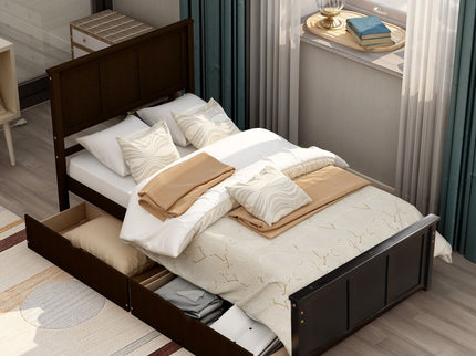 Platform Storage Bed With 2 Wheel Base Drawers