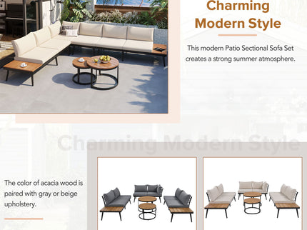 Modern Outdoor Sectional Sofa Set With Nesting Coffee Tables