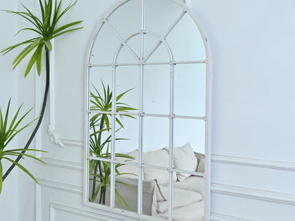 Handmade Arched Mirror, Windows Design For Entryway - White