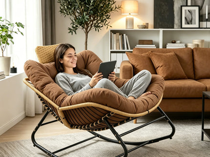 Oversized Papasan Rocking Chair Outdoor With Thick Cushion