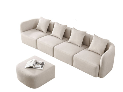 L-Shaped Modular Sectional Sofa With Ottoman, Living Room Furniture Set - Beige