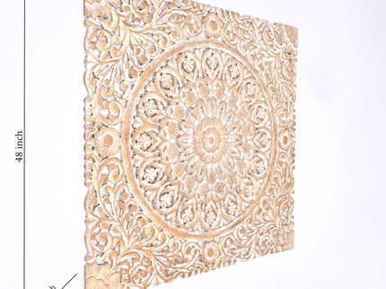 Floral Hand Carved Mandala Square Wall Decor With Spiritual Symbolism - Gold / White
