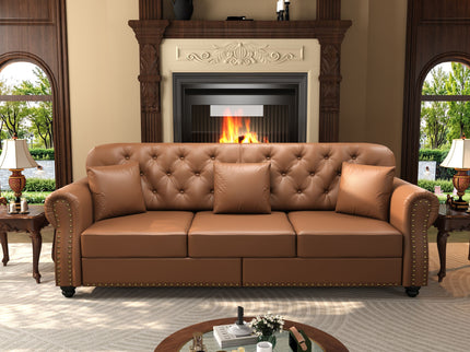 Upholstered Sofa With Nailhead Trim, Rolled Armrests With Ottoman