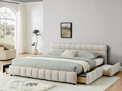 Modern Platform Bed Frame With Thick Fabric