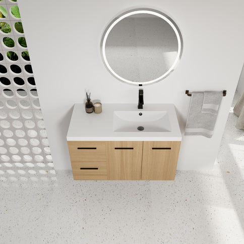 Wall Mounted Floating Bathroom Vanity With Sink, Door & Drawers Modular Cabinet