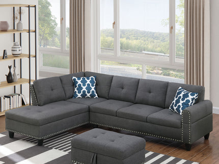 Alger - Left Hand Facing Sofa & Chaise With Ottoman - Dark Gray