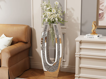 U - Shaped Floor Vase With Shattered Diamond Mirror Surface