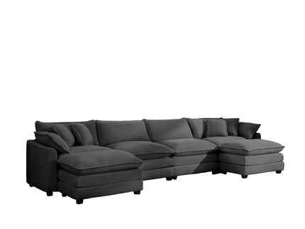 Modular Oversized Cushion Sofa With Ottoman, Low Back, Deep Seating Sofa Set