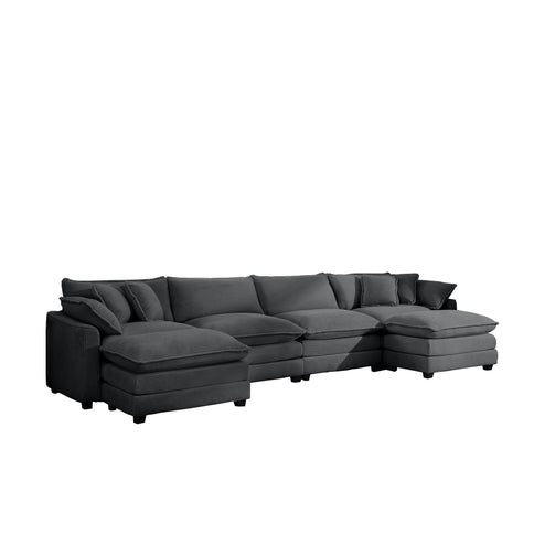 Modular Oversized Cushion Sofa With Ottoman, Low Back, Deep Seating Sofa Set