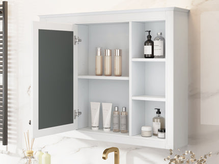 Wall Mounted Medicine Cabinet With Mirror, Storage Cabinet Featuring 6 Open Shelves And Adjustable Interior