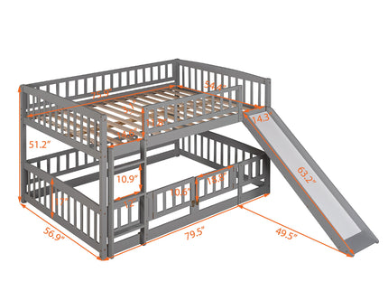 Low Bunk Bed With Slide, Fence And Ladder