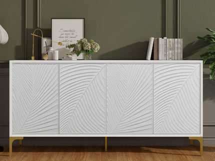Modern 4 Door Sideboard With Creative Carved Surface And Adjustable Shelves