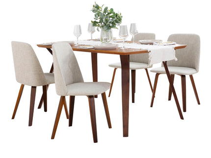 Folia Toriano - 5 Piece Mid-Century Modern Dining Set - Walnut / Beige