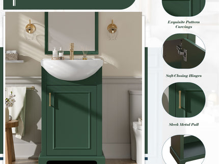 20" Bathroom Vanity With Bulged Sink, Freestanding Single Vanity Set, Soft Close Door
