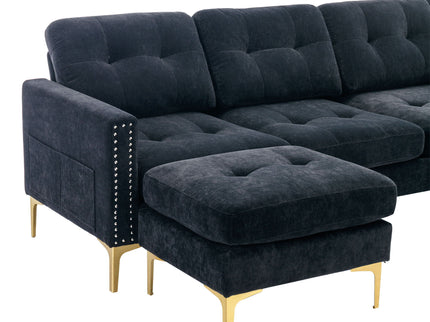 Modern L - Shape Convertible Sectional Sofa With Movable Ottoman