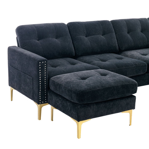 Modern L - Shape Convertible Sectional Sofa With Movable Ottoman