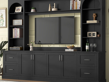 Arched Entertainment Center Wall Unit With Drawers, TV Stand
