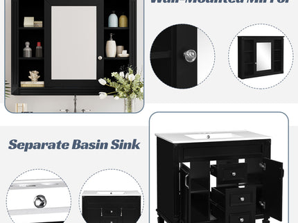 Bathroom Vanity With Top Sink, Mirror Cabinet, 2 Soft Closing Doors & 2 Drawers