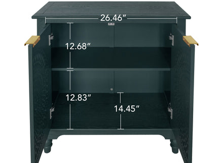 Hollow Carved 2 Door Accent Cabinet With Adjustable Shelf, Sideboard Buffet For Entryway, Living Room Or Bedroom - Blackish Green