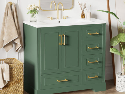 Traditional Bathroom Vanity With Resin Sink Combo Set, Bathroom Cabinet With Two Doors And Four Drawers