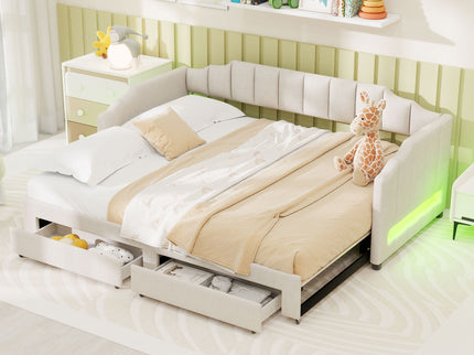 Extendable Daybed With LED Light And 2 Storage Drawers
